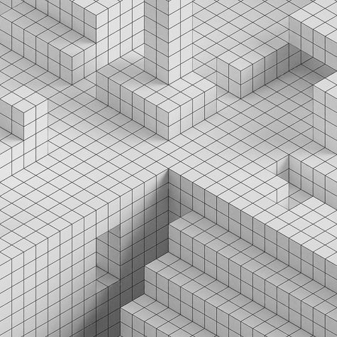 dan-mountford-graphics - architecture Black / White Cube Graphic design Low Poly Pixel White - Grid Design Graphic, Grid Graphic Design, Drawing Patterns, Isometric Drawing, Industrial Design Trends, Isometric Art, Texture Inspiration, Architecture Ideas, Architectural Drawing