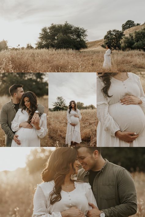 Boho Couples Maternity Photos, Maternal Photoshoot Outdoor, Pregnant Couple Photoshoot Outdoor, Boho Field Maternity Shoot, Boho Pregnant Photoshoot, Grass Maternity Photos, Poses Maternity Photography, Pregnate Photoshoot Outdoor, Scenic Maternity Photography