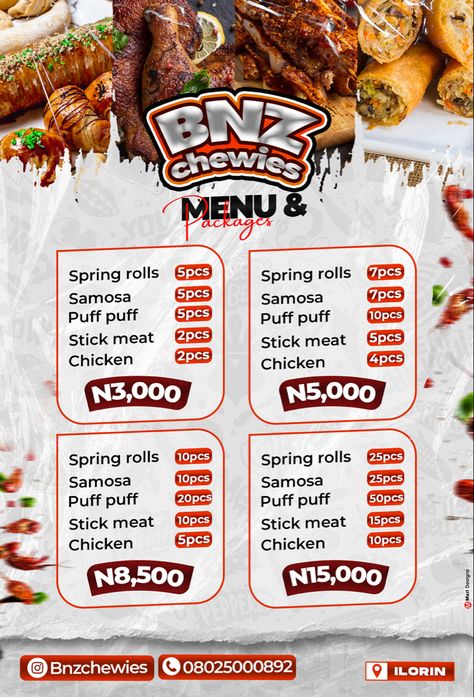 Food Menu Flyer Design, Small Chops Package Ideas, Small Chops Flyer Design, Food Flyer Design Layout, Food Flyer Design Creative, Graphical Poster, Small Chops, Food Font, Menu Vintage