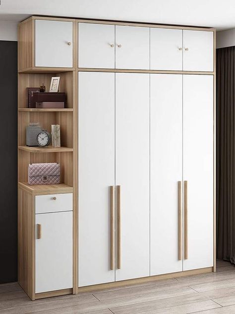 Wordrop Ideas In Bedroom Wooden, Wardrobe Side Shelf, White And Brown Wardrobe Design, White And Wooden Wardrobe, Cubords Ideas Bedroom Wooden, Brown Wardrobe Bedroom, Glossy Wardrobe Designs, Modern Wardrobe Design Sliding Doors, Scandinavian Wardrobe