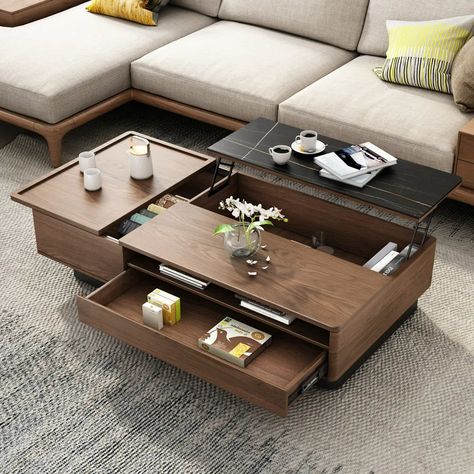 Wooden Coffee Table Designs, Walnut Coffee Table Modern, Centre Table Design, Adjustable Coffee Table, Centre Table Living Room, Meja Sofa, Tea Table Design, Modern Wood Coffee Table, Center Table Living Room