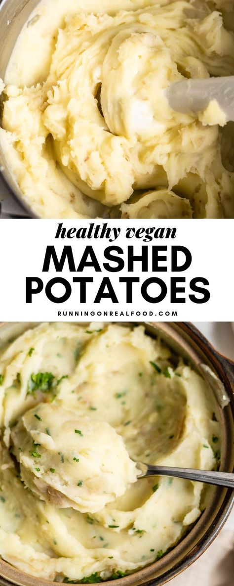 Vegan Mashed Potatoes Recipe, Vegan Mashed Cauliflower, Healthy Mashed Potatoes, Running On Real Food, Vegan Mashed Potatoes, Mashed Potatoes Recipe, Meat Dinners, Mashed Potato Recipes, Christmas Food Dinner