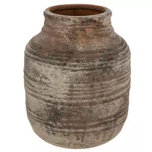 Distressed Metallic Ribbed Terracotta Vase | Hobby Lobby | 1758754 Brown Glass Vase Decor, Rustic Vases Decor, Earthware Vase, Eucalyptus In Vase, Neutral Pottery, Distressed Vase, Rustic Vases, 2024 Bedroom, Modern Farmhouse Living Room Decor