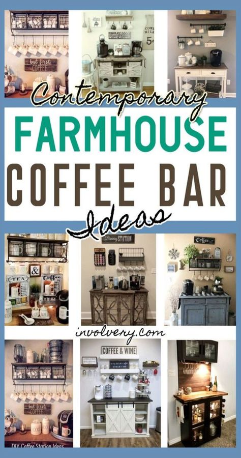 Farmhouse Coffee Station Ideas - Farm Style Coffee Bar Ideas & Pictures For Your Home Book Shelf Coffee Bar Ideas, Kitchen Ideas With Coffee Bar, Countertop Coffee Organizer, Farmhouse Kitchen Coffee Station, Coffee Station Pantry Ideas, Make Your Own Coffee Bar, Wine And Bar Ideas, Coffee Bar Ideas Station Small Farmhouse, Modern Farmhouse Coffee Station