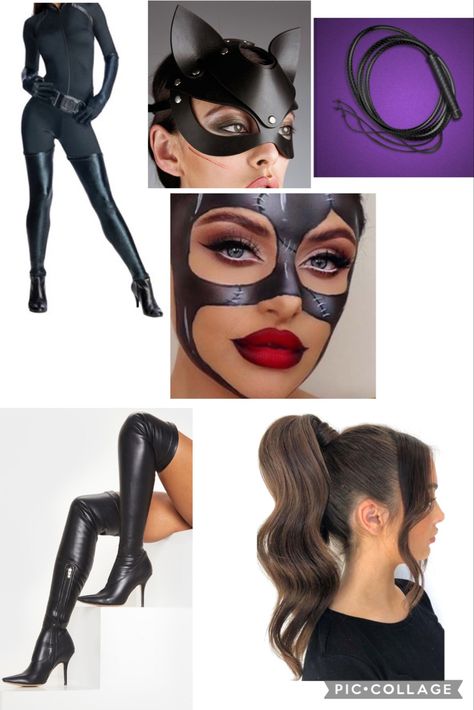 Bat Man And Cat Woman Costume, Cat Woman Costume Diy, Batman And Catwoman Costume For Couples, Catwoman Makeup Halloween, Cat Woman Costume Catwoman Cosplay, Cat Women Costume Diy, Cat Woman Makeup, Cat Women Costume, Diy Catwoman Costume