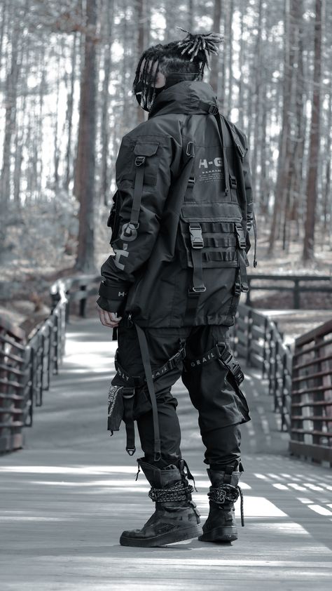 Techwear Jacket Anime, Techwear Streetwear Vest With Functional Pockets, Techwear Warcore, Tech Wear Aesthetic, Techwear Leather Jacket For Streetwear, Urban Adventure Techwear Windbreaker, Techwear Men, Cyberpunk Streetwear, Techwear Aesthetic