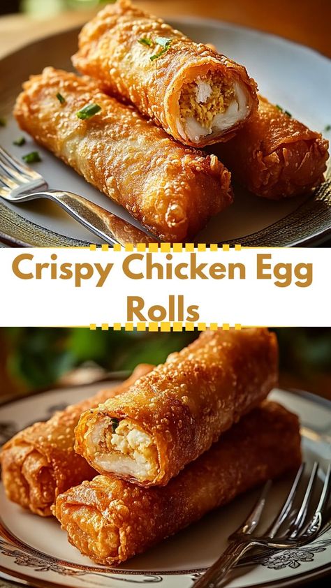 Searching for unique Friendsgiving recipe ideas? These crispy chicken egg rolls are just what you need! With a golden, crunchy exterior and a flavorful filling, they pair wonderfully with any winter dinner recipes. Perfect as an appetizer or main course, these rolls offer a delightful mix of healthy ingredients and indulgent taste for your Friendsgiving or any winter gathering. Fried Rice Egg Rolls, Chicken Egg Rolls Chinese, Egg Rolls Recipe Chicken, Egg Rolls With Rice Noodles, Stuffed Egg Rolls, Chicken Egg Roll Filling Recipes, Egg Roll Filling Ideas, Recipes With Egg Roll Wrappers, Eggroll Wrapper Recipes