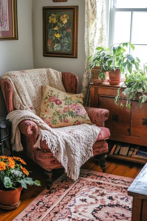 "Elevate your home with the whimsical charm of a Cozy Cottagecore Living Room! 🛋️🌸 Perfect for creating a space that feels both cozy and enchanting. 🌟✨ #CottagecoreDecor #CozySpaces #LivingRoomStyle" Whimsical House Interior Design, Cozy Watching Tv Aesthetic, Living Room Whimsical, Whimsical Cottage Living Room, Small Living Room Cottagecore, Whimsical Cottagecore Bedroom, English Cottage Apartment, English Cottage Style Apartment, Small Apartment Cottagecore