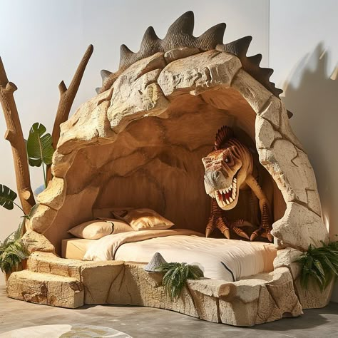 Dinosaur Furniture, Dinosaur Bed, Kids Village, Celestial Room, Dinosaur Bedding, Cave Bed, Kid Parties, Rock Textures, Dreams Beds