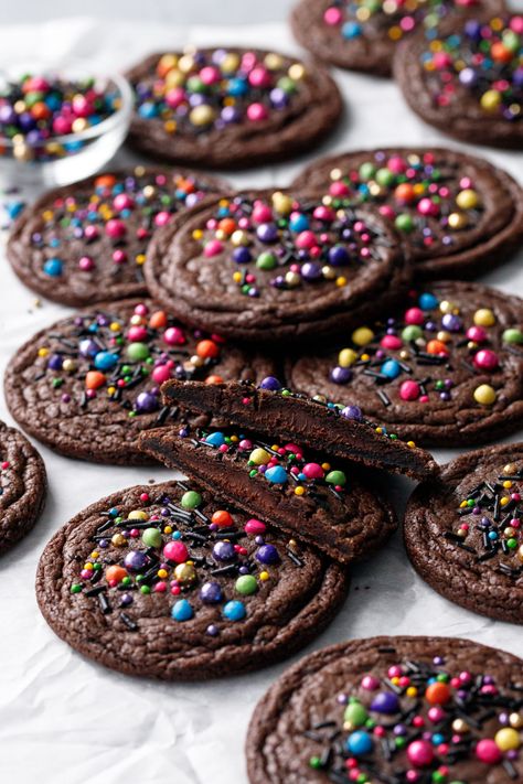 Chewy Brownie Cookies, Cosmic Brownie Cookies, Cookies Love, Cookies Stuffed, Cosmic Brownies, Chocolate Brownie Cookies, Milk Chocolate Ganache, Powder Milk, Chewy Brownies