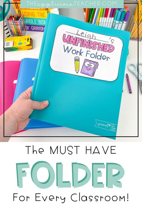 the unfinished work folder- the secret weapon for helping students stay organized this school year! TheAppliciousTeacher.com Missing Assignments, Classroom Setup Elementary, Math Folders, Student Folders, Classroom Needs, Work Folders, Top Teacher, Classroom Diy, Classroom Organization Elementary