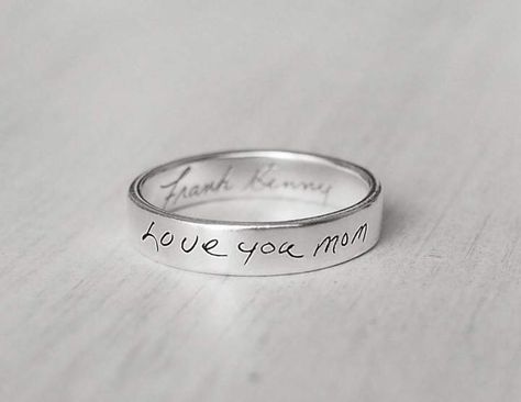 Daughter Rings, Handwritten Jewelry, Handwriting Signature, Mom Memorial, Picture Jewelry, Signature Ring, Coordinates Jewelry, Signature Rings, Handwriting Jewelry