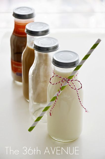 Make your own milk bottles for $1 each  up-cycled Archer Farms coffees Milk Bottle Diy, Starbucks Frappuccino Bottles, Holiday Party Treats, Mini Milk Bottles, Starbucks Bottles, Plastic Milk Bottles, Vintage Cocktails, Carousel Birthday, Frappuccino Bottles