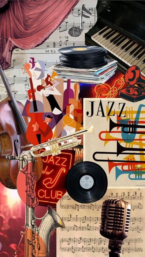 Jazz Aesthetic Wallpaper Iphone, Musical Instruments Collage, Jazz Lockscreen, Jazz Trumpet Aesthetic, Saxophone Aesthetic Vintage, Trumpet Aesthetic Wallpaper, Jazz Astethic, Jazz Wallpaper Aesthetic, Jazz Vibes Aesthetic