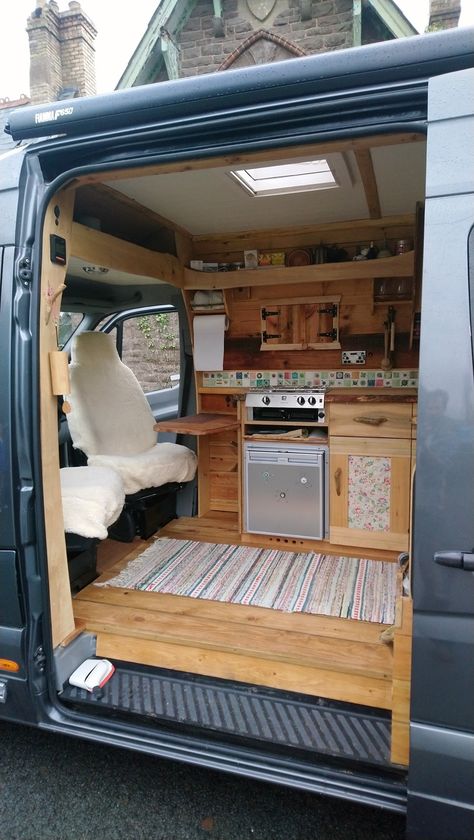 Van Conversion Transporter, Camper Vans Interiors, Vw Transporter Conversion, Camper Van Awning, Van Camping Ideas, Ford Transit Conversion, Cargo Van Conversion, Caravan Decor, Van Dwelling