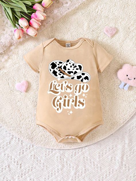 Western Cowboy Style Letter Print Basic Casual Short Sleeve Bodysuit For Baby GirlsI discovered amazing products on SHEIN.com, come check them out! Country Baby Clothes, Western Baby Girls, Western Baby Clothes, Baby Clothes Country, Western Baby, Western Babies, Twin Outfits, Girl Onesies