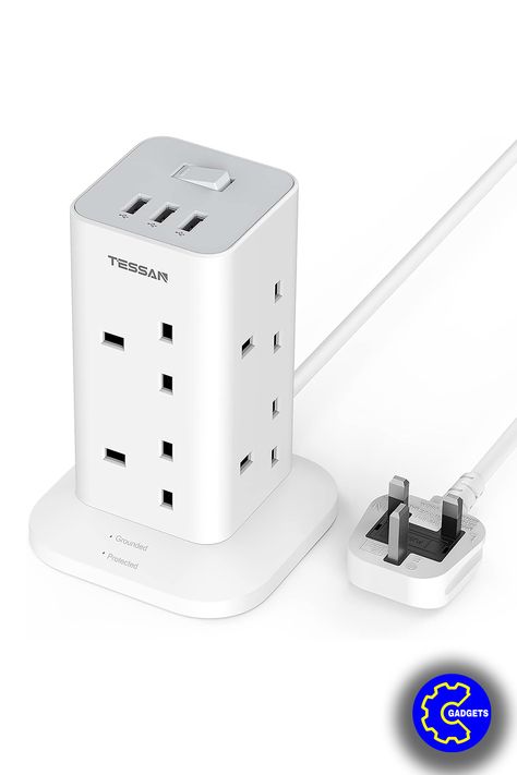 Surge protected tower extension lead with a 2m cable. Power and charge multiple devices at once with this easy access solution. Non slip pads on the base to keep the tower stable. 8 AC power sockets and 3 USB sockets. Home School Supplies, Extension Lead, Office Essentials, Plug Socket, Home School, Extension Cord, Ac Power, Power Strip, Easy Access