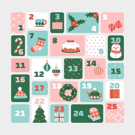 New Year Advent Calendar, Advent Calendar Illustration, December Bujo Theme, Christmas Png Free, Digital Advent Calendar, Online Advent Calendar, December Bujo, Calendar Graphic, Calendar Vector