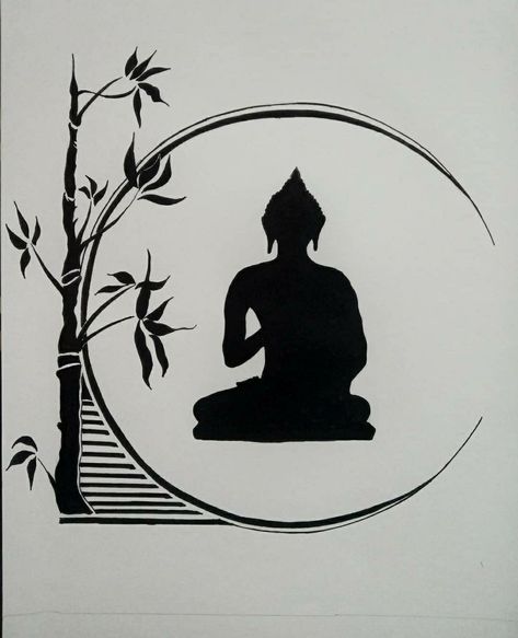 Buddha Shadow Painting, Buddha Wall Painting, Reflection Drawing, Black Buddha, White Wall Paint, Shadow Painting, Shadow Drawing, Boho Art Drawings, Buddha Art Painting