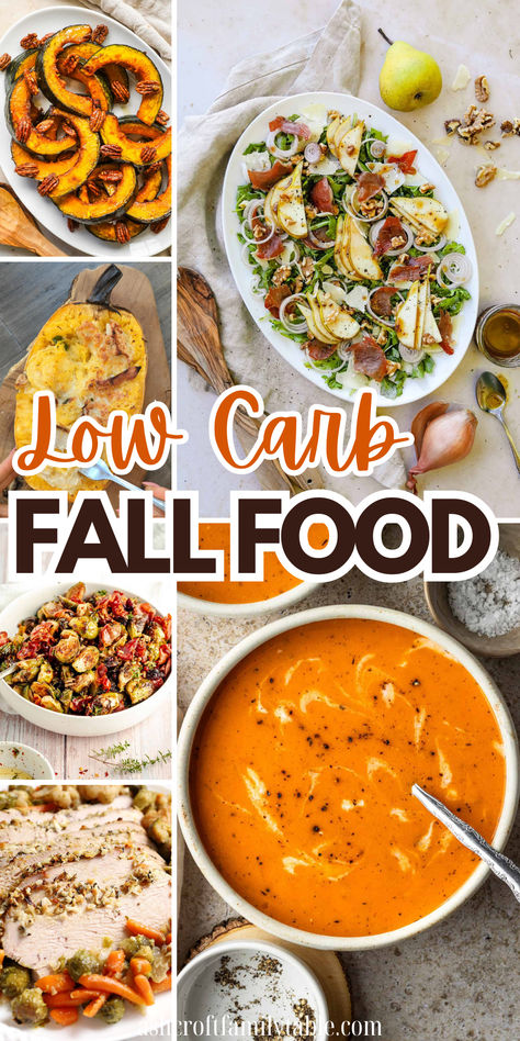 Collage of keto-friendly and low-carb fall recipes and low-carb fall food, including low-carb soup, salads, main dishes, sides, and appetizers. Meal Prep Ideas Low Carb, Casseroles Crockpot, Lunch Ideas Low Carb, Low Carb Fall Desserts, Fall Meal Ideas, Low Carb Fall Recipes, Fall Lunch Ideas, Fall Food Ideas, Fall Meal Prep