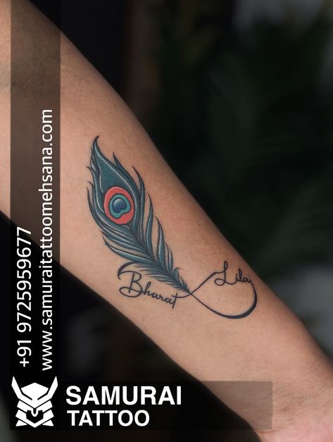 Mayur Pankh Tattoo, Mor Pankh Tattoo On Hand, Morpankh Tattoo, Tattoo Ideas Infinity, Mor Tattoo, Mor Pankh Tattoo, Tattoo Krishna, Infinity Tattoo Ideas, Feather Tattoo Black