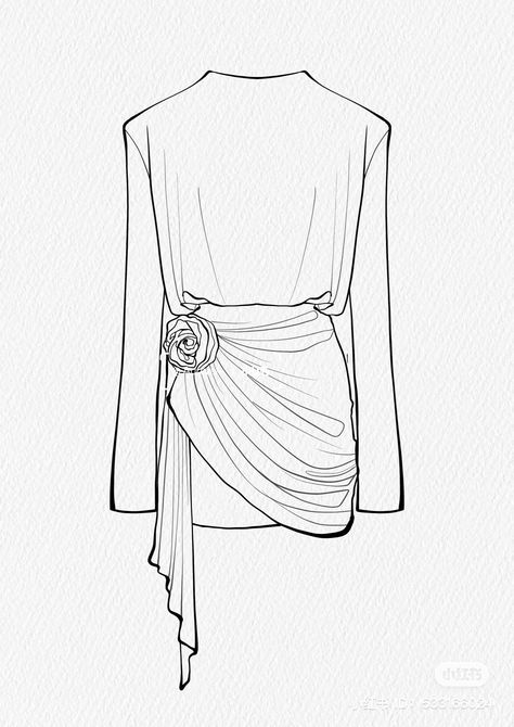 Flat Dress Sketch, Kimono Drawing Design, Flat Sketches Dress, Flat Drawing Fashion, Dress Technical Drawing, Dress Flat Sketch, Technical Drawing Fashion, Flat Sketches Fashion, Graphic Drawing