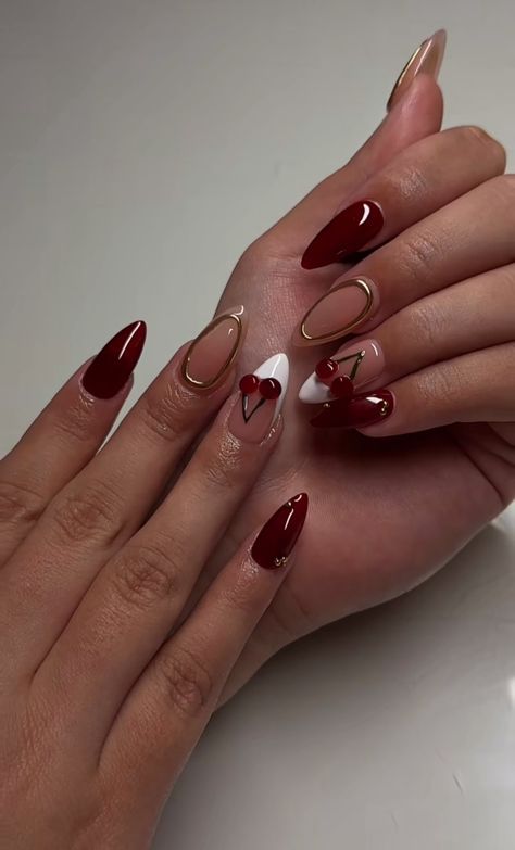 Red Nails Thanksgiving, Nails That Match Red Hair, Polygel Nail Inspo Almond, Maroon Nails Ideas, Red Nails Ideas Almond, Red Nail Inspo Almond, Red Nail Inspo Square, Winter Dark Nails, Nail Art Designs For Short Nails