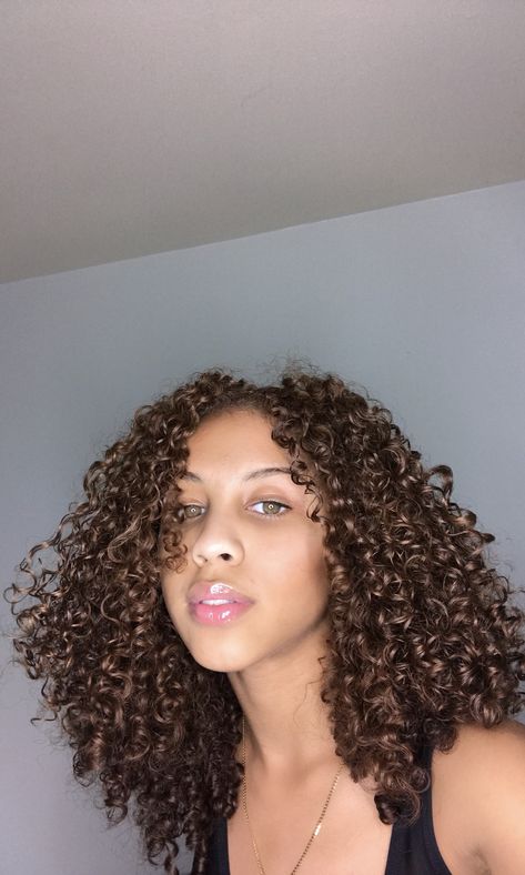 Brown Hair Dyed, 3c Natural Hair, 3b Hair, Curly Cut, Highlights Curly, 3c Hair, Highlights Curly Hair, Hair Dyed, Curly Hair Videos