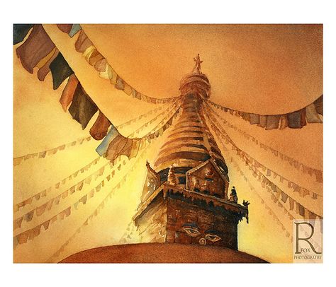 Painting Of Eyes, Nepal Painting, Eyes Of Buddha, Buddha Eyes, Buddhist Stupa, Nepal Art, Kathmandu Valley, Link Art, Original Watercolor Art