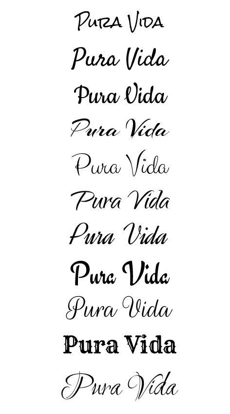 Pura Vida typeface concepts Puts Vida Tattoo, Costa Rica Tattoo Ideas Pura Vida, Pura Vida Tatoos, Pita Vida Tattoo, Pure Vida Tattoo, Pura Vida Tattoo Ideas Costa Rica, Mi Vida Tattoo, Tenerife Tattoo Ideas, Pura Vida Tattoo Fonts