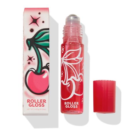 Lip Gloss Roll On, Roll Lip Gloss, Cherry Lipgloss, Red Skincare, Roll On Lip Gloss, Cute Lip Gloss, Cherry Lip Gloss, Cherry Products, Penyimpanan Makeup