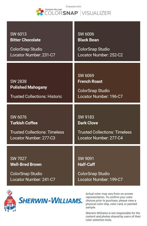 Dark Stained Wood House Exterior, Front Door Brown Paint, Dark Brown Paint Colors Sherwin Williams, Brown Paint For Cabinets, Chocolate Brown Front Door, Deep Brown Paint Color, Sherwin Williams Chocolate Brown Paint, 2023 Brown Paint Colors, Brown Front Door Paint Colors