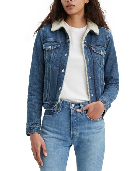 ac796a52db3f16bbdb6557d3d89d1c5adesc34600767ri Sherpa Denim Jacket Woman, Sherpa Trucker Jacket, Sherpa Denim Jacket, Classic Denim Jacket, Lined Jeans, Sherpa Jacket, Levis Women, Denim Jacket Women, Trucker Jacket