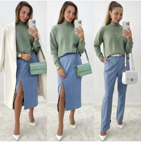 Light Blue Work Pants Outfit, Light Green Pants Outfit, Mint Pants Outfit, Mint Green Outfits, Mint Green Pants, Pants Outfit Work, Green Pants Outfit, Creative Outfits, Light Blue Pants