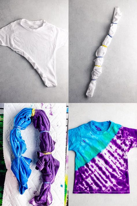 Learn easy tie dye folding techniques to create awesome tie dye patterns on your next t-shirt. A great summer craft for kids, camps, teens, and families. Tie Dye Patterns Diy How To Make, Tie Dye Patterns 3 Colors, Tye Dye Patterns One Color, Tie Dye Shibori Patterns, Two Color Tie Dye Patterns, Dye Tshirt Ideas, The Dye Designs, Easy Tye Dye Patterns, Tye Dye Folding Techniques Patterns