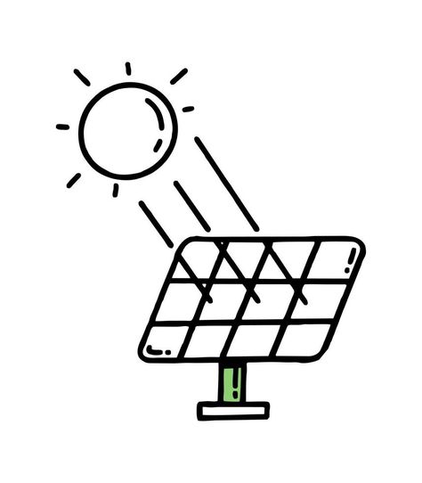 Solar panels with sun rays.  Green energy. Co2 concept of climate change .  Vector isolated doodle Solar Energy Drawing, Solar Panel Drawing, Free Solar Panels, Desk Calendar Design, Purchase Order Form, Doodle Doodle, Poster Idea, Panel Solar, Water Energy