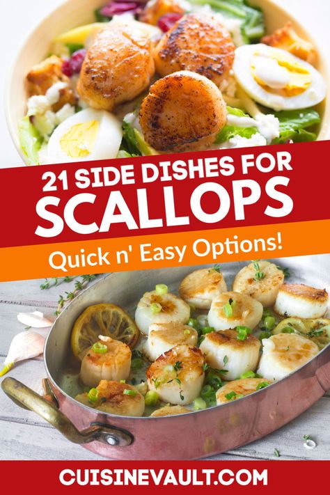 Best Sides For Seafood, Scallop Sides Dishes, What To Make With Scallops, Seafood Side Dishes Dinners, Sides To Go With Seafood, Sides With Scallops, Scallops Side Dish, Sides For Scallops Dishes, Scallops Recipes For Dinner