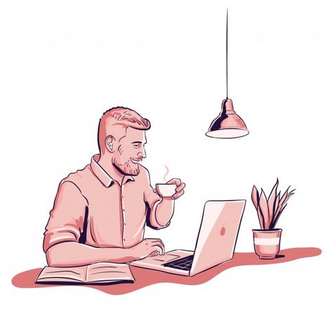 Young man working on laptop and drink co... | Free Vector #Freepik #freevector #computer #man #office #home Man Working On Laptop, Laptop Drawing, Working On Laptop, Man Working, Work Online, Man Sitting, Find Work, Easy Money, Flat Illustration