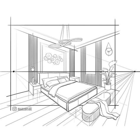 Interior Sketch Designs That Reflect Your Lifestyle Perspective Drawing Architecture Room, Bedroom In Perspective, Two Point Perspective Bedroom, 2 Point Interior Perspective, One Point Perspective Drawing Bedroom, Two Point Perspective Drawing Interior, 2 Point Perspective Interior, 2 Point Perspective Drawing Interior, Perspective Drawing Interior