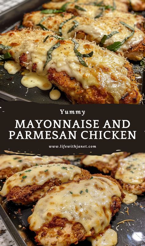 Mayonnaise and Parmesan Chicken Recipe Mayonnaise and Parmesan Chicken is a simple yet delicious dish that is perfect for a weeknight dinner or as a party appetizer. Chicken Breast Recipes Baked, Parmesan Recipes, Chicken Entrees, Parmesan Chicken, Chicken Main Dishes, Easy Family Dinners, Yummy Chicken Recipes, Chicken Dishes Recipes, Family Dinners