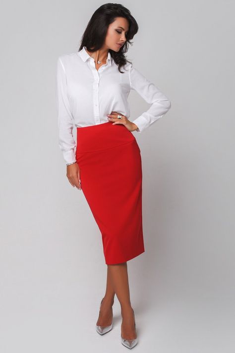 Pencil Skirt Outfits For Work, Skirt Outfits For Work, Red Skirt Outfit, Red Skirt Outfits, Red Pencil Skirt, Outfits For Work, Pencil Skirt Outfits, Red Pencil, White Shirt Blouse