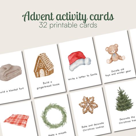 🔔 ADVENT ACTIVITY CARDS FOR KIDS Looking for a fun way to make this Christmas season unforgettable for your family? These Advent Activity Cards are here to add a sprinkle of winter magic to your days! Create cherished memories with your little ones as you explore the beauty of the season together. 🎅 What's Included - 32 beautifully designed Christmas Advent Activity Cards - Each card features a unique winter-themed activity - Ready-to-print PDF file (4 cards on one page, 8 pages total). - Perfect for kids' bucket lists and daily inspiration ⛄ Why Choose these Christmas Activity Cards  - Quality Family Time: Foster quality bonding moments with your kids through these engaging activities. - Educational Fun: Many of the activities promote learning about nature, arts, and more. - Easy and Co Advent Calendar Activity Cards, Advent Calendar Cards Printable, Winter Activities Toddlers, Advent Kids Activities, Advent For Toddlers, Advent Calendar Diy What To Put In, Advent Calendar Printable Free, Advent Calendar Activities For Kids, Kids Advent Calendar Ideas