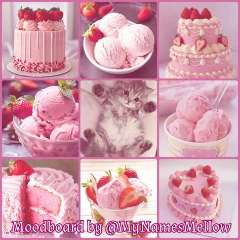 Strawberry Icecream Moodboard Dessert Mood Board, Strawberry Moodboard, Food Moodboard, Moodboards Aesthetic, Strawberry Aesthetic, Fruity Treats, Moodboard Inspo, Moodboard Ideas, Adopt Idea