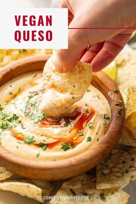 Easy, cheesy, totally dairy-free vegan cashew queso! This luscious cheese sauce is loaded with flavor and easy to make, with just 7 ingredients. Vegetarian Dips, Vegan Cashew Cheese Sauce, Cashew Queso, Vegetarian Dip, Vegan Dips, Vegan Queso, Paleo Gluten Free Recipes, Vegan Cheese Recipes, Queso Recipe