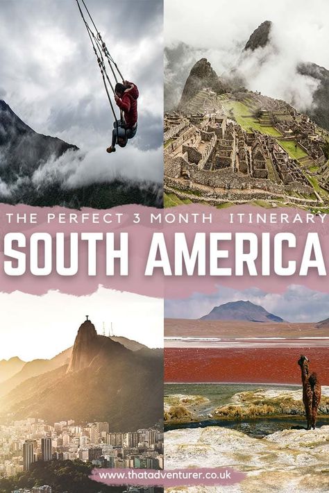 Want to backpack south America? This 3 month South America backpacking route is ideal for backpackers on a budget! Visit Peru, Bolivia, Brazil, Argentina, Uruguay and Ecuador on this 3 month South America trip with help from this travel itinerary South America Itinerary, America Itinerary, South America Travel Route, South America Travel Itinerary, America Photography, South America Travel Destinations, Backpacking South America, South America Destinations, Backpacking Asia