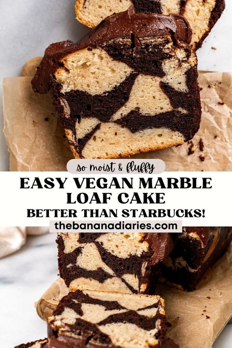 Vegan Chiffon Cake, Vegan Pound Cake, Marble Loaf Cake, Marbled Banana Bread, Marble Loaf, Banana Diaries, Easy Vanilla Cake, Marble Cake Recipes, Vegan Cake Recipes