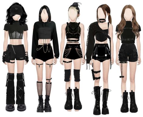 Concert Performance Outfit Ideas, Black Outfits Kpop, Black Outfit Kpop, Black Kpop Outfit, Black Performance Outfit, Kpop Stage Outfits Ideas 5 Members, All Black Club Outfit, Black Stage Outfits, Black Club Outfit