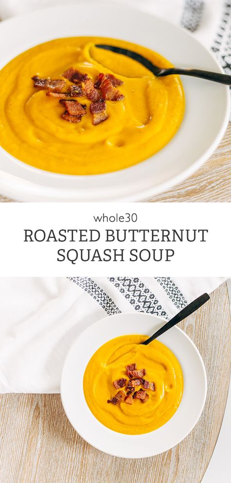 Whole30 Roasted Butternut Squash Soup #whole30 #souprecipes Soup Recipes Whole 30, Recipes Whole 30, Best Butternut Squash Soup, Butternut Squash Bisque, Quick Meals To Make, Vegan Butternut Squash Soup, Healthy Butternut Squash, Butternut Squash Recipes Soup, Soup Appetizers