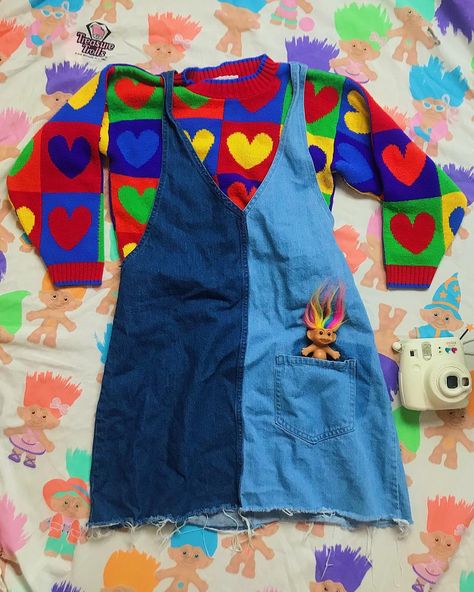 Thought I would try doing outfit layouts bc I love seeing them on my feed! If a piece isn’t tagged it’s thrifted/from Depop🌈 Heart Overalls, Clowncore Outfit, Kid Core Outfits, Kidcore Clothes, Kidcore Fashion, Outfit Layout, Character Outfits, Mode Inspiration, Looks Vintage