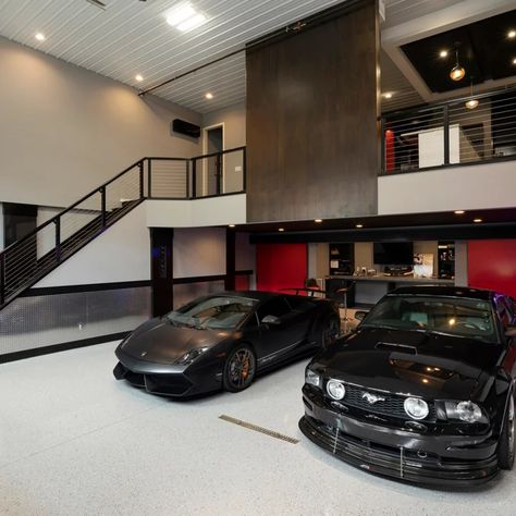 Ultimate man cave and sports car showcase - Traditional - Garage - New York - by TR Design-Build Firm | Houzz Garage Design Interior, Garage Loft, Cool Garages, Ultimate Garage, Dream Car Garage, Condo Remodel, Luxury Garage, Modern Garage, Garage Interior